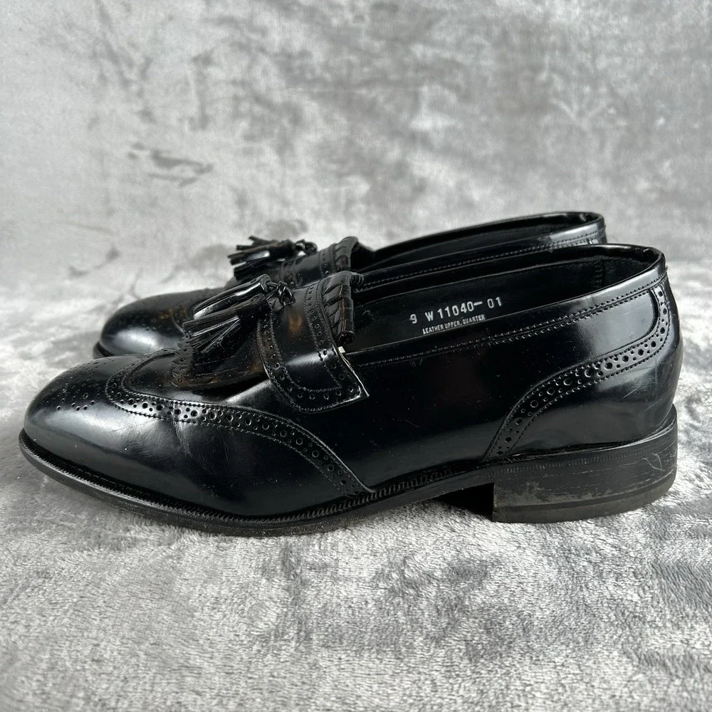Florsheim Lexington Wingtip Tassel Loafers Men 9 Wide Black Classic Dress Shoes